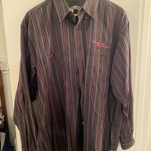 Harley Davidson Red and Black Stripe Button Down
